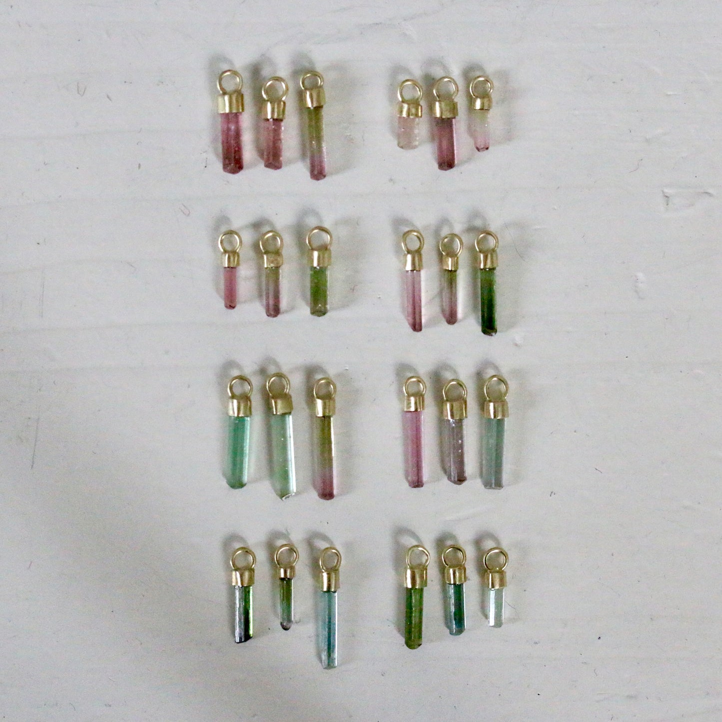 Mini ruwe groene, watermeloen & roze toermalijn charm