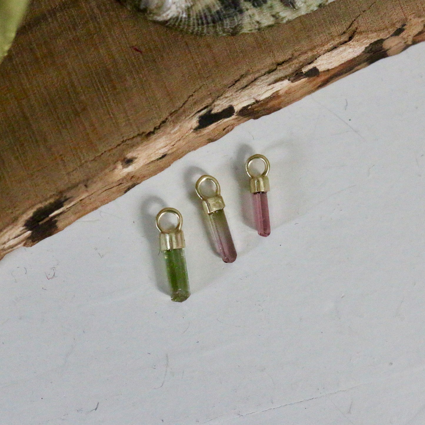 Mini ruwe groene, watermeloen & roze toermalijn charm